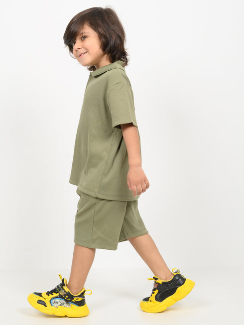 Classic Zip Polo Set (Olive Green)