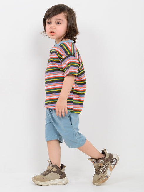 Candy Stripe Cotton Short Set (Chill Sky & Rainbow Wave)