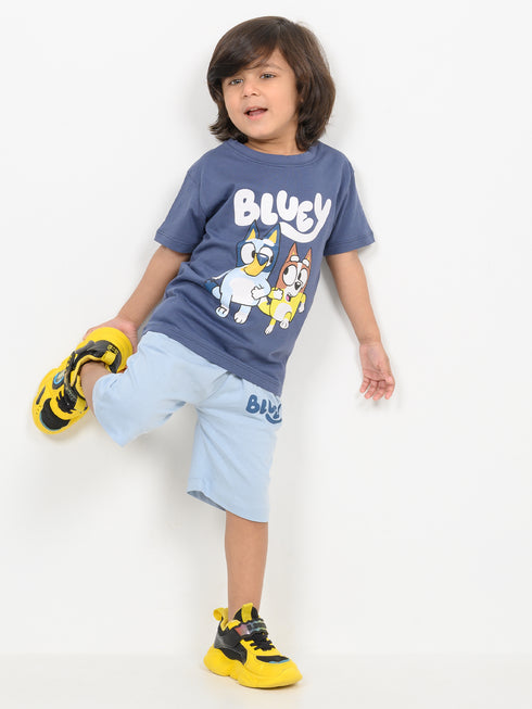 The Bluey & Bingo Cotton Short Set (Dark & Light Blue)