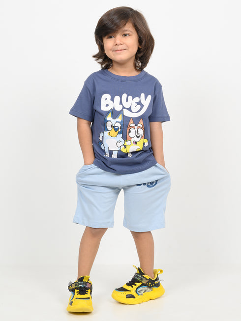 The Bluey & Bingo Cotton Short Set (Dark & Light Blue)