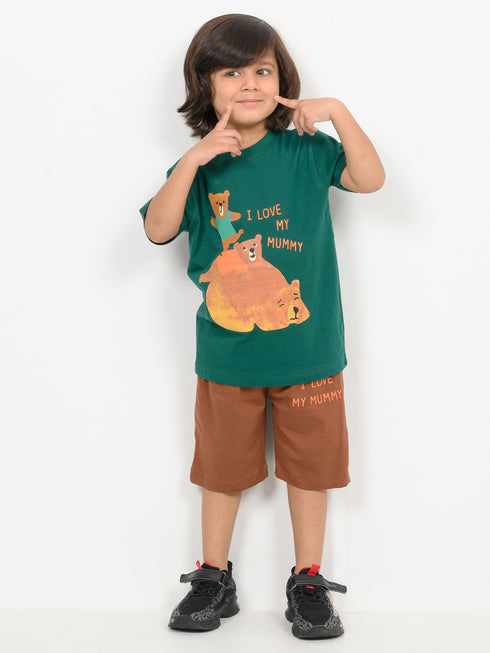The Mama Bear Cotton Short Set (Dark Green & Brown)