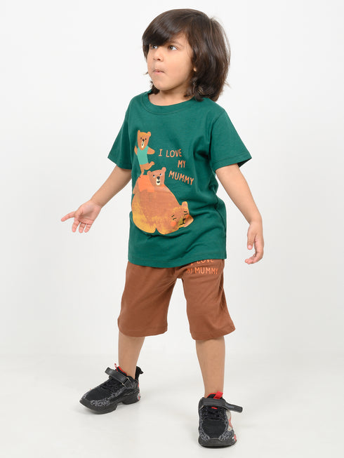 The Mama Bear Cotton Short Set (Dark Green & Brown)