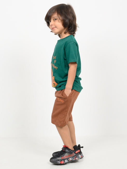 The Mama Bear Cotton Short Set (Dark Green & Brown)
