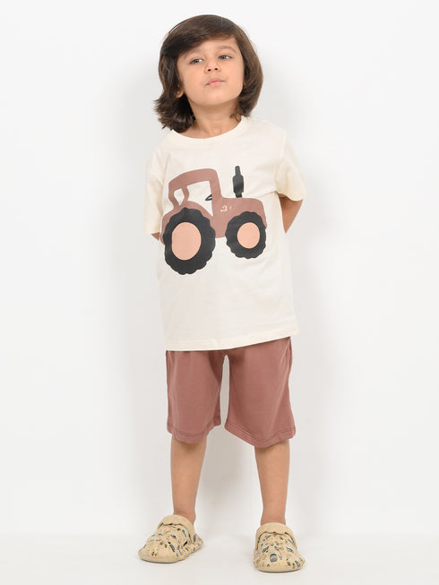 The Rustic Roller Cotton Short Set (Cream & Brown)