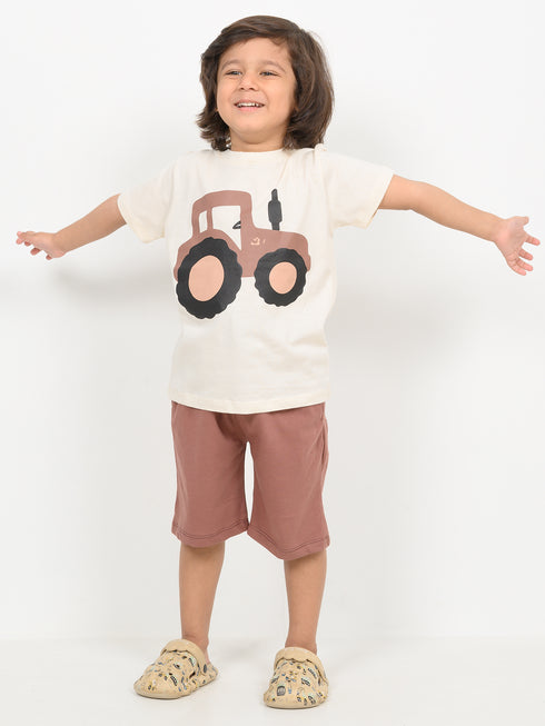 The Rustic Roller Cotton Short Set (Cream & Brown)