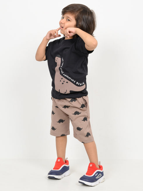Mini Adventure Cotton Short Set (Black & Beige)