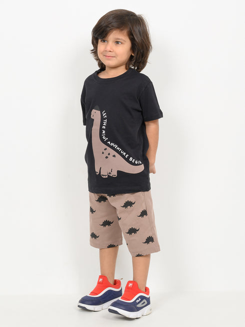 Mini Adventure Cotton Short Set (Black & Beige)