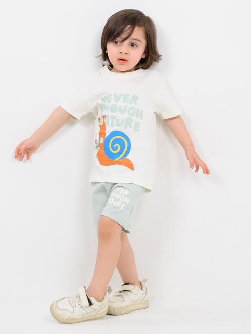 Snail Trail Cotton Short Set (Ivory Breeze)
