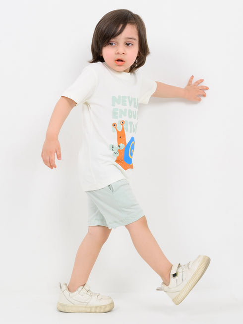 Snail Trail Cotton Short Set (Ivory Breeze)