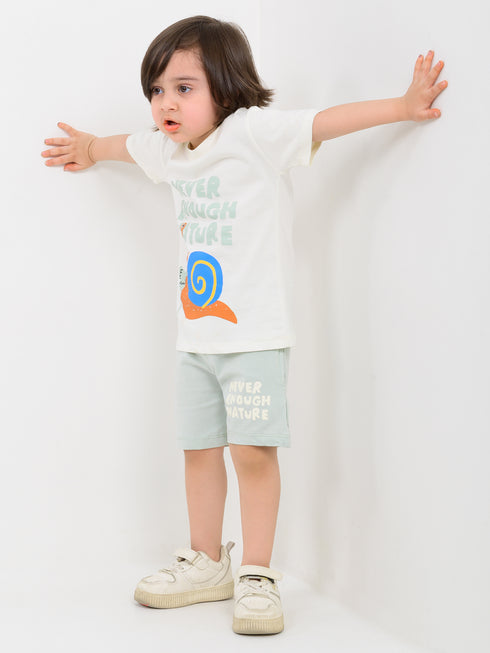 Snail Trail Cotton Short Set (Ivory Breeze)