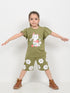 Frill Sleeves Kitty Bloom Cotton Short Set (Soft Green)