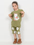Frill Sleeves Kitty Bloom Cotton Short Set (Soft Green)