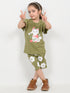 Frill Sleeves Kitty Bloom Cotton Short Set (Soft Green)