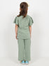 Frill Sleeves Daisy Meadow Cotton Trouser Set (Soft Green)