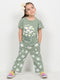 Frill Sleeves Daisy Meadow Cotton Trouser Set (Soft Green)