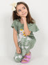 Frill Sleeves Sunny Kitty Cotton Trouser Set (Soft Green)