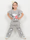 Frill Sleeves Sweet Snoopy Cotton Trouser Set (Light Grey)