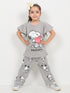 Frill Sleeves Sweet Snoopy Cotton Trouser Set (Light Grey)