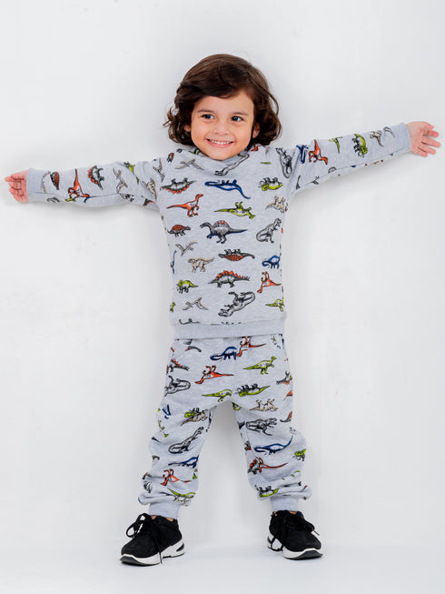 Hooded Jurassic Themed Fleece Suit (Grey)