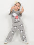 Frill Sleeves Sweet Snoopy Cotton Trouser Set (Light Grey)