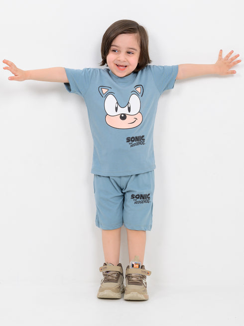 Sonic Themed Cotton Short Set (Blue-Gray)