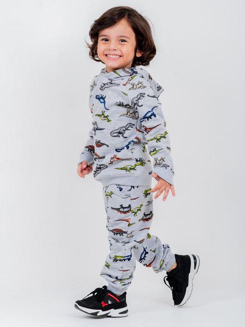 Hooded Jurassic Themed Fleece Suit (Grey)