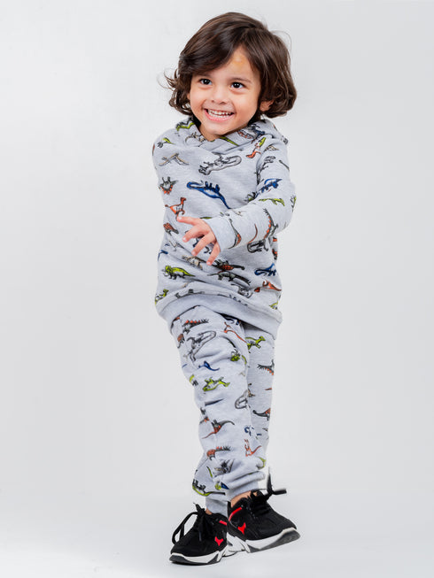 Hooded Jurassic Themed Fleece Suit (Grey)
