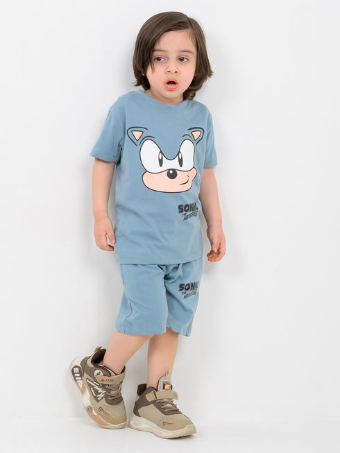 Sonic Themed Cotton Short Set (Blue-Gray)