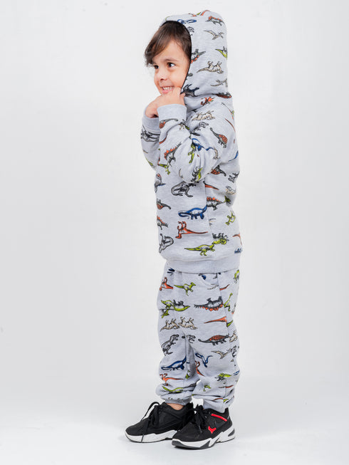 Hooded Jurassic Themed Fleece Suit (Grey)