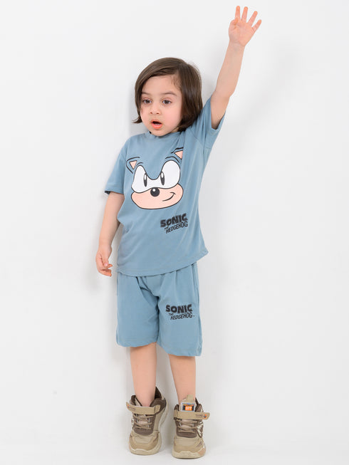 Sonic Themed Cotton Short Set (Blue-Gray)