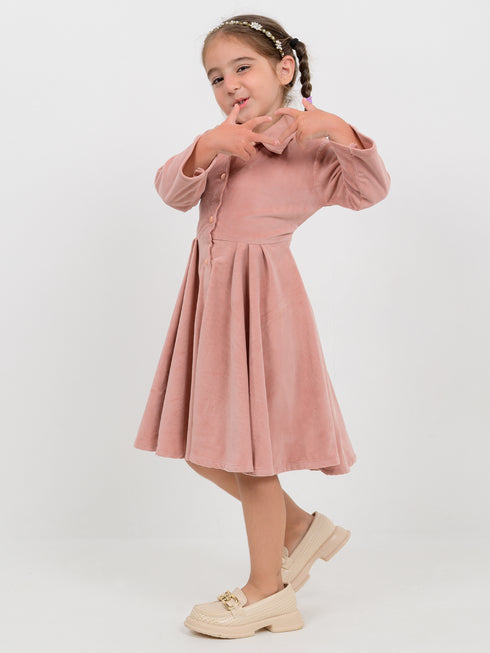 The Graceful Velvet Frock (Light Peach)