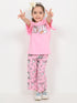 Frill Sleeves Unicorn Love Cotton Trouser Set (Baby Pink)