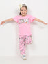 Frill Sleeves Unicorn Love Cotton Trouser Set (Baby Pink)