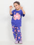 Frill Sleeves Floral Themed Cotton Trouser Set (Royal Blue)