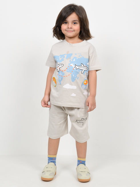 The Tiny Traveller Cotton Short Set (Cream)