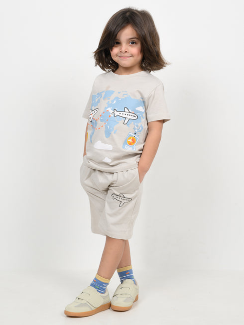 The Tiny Traveller Cotton Short Set (Cream)