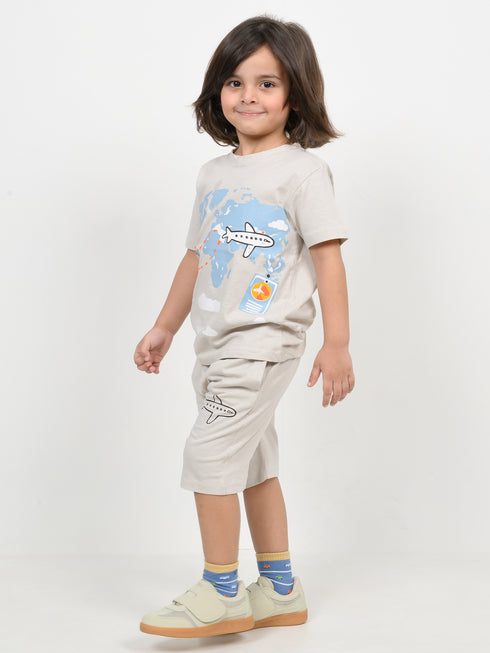 The Tiny Traveller Cotton Short Set (Cream)