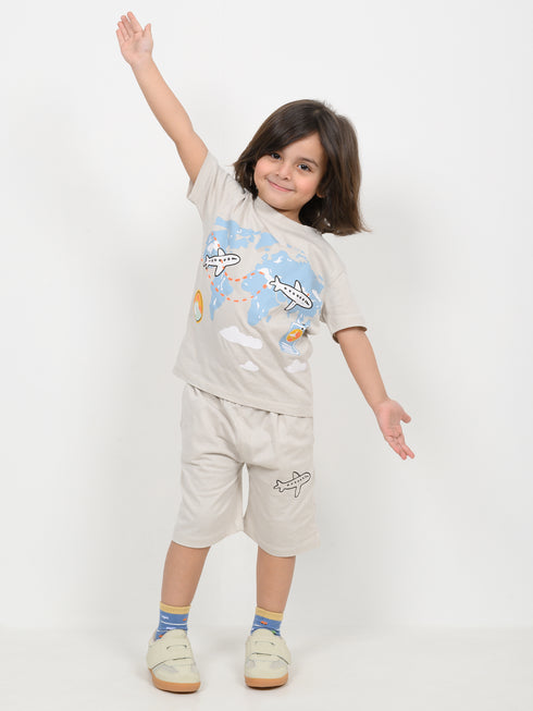 The Tiny Traveller Cotton Short Set (Cream)