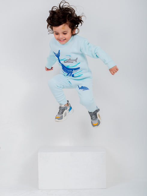 Under The Sea Fleece Suit (Soft Blue)