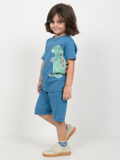 Roary Dino Cozy Cotton Short Set (Ocean Teal)