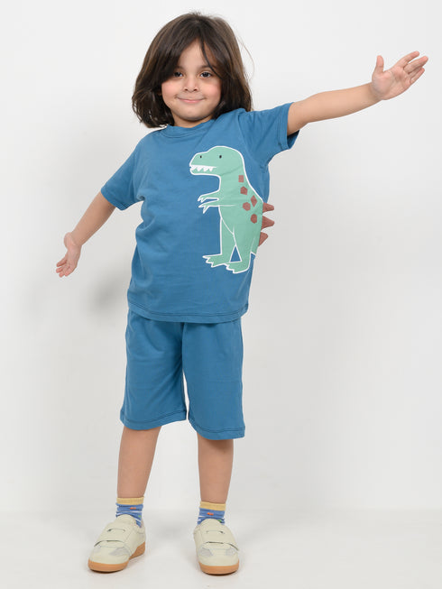 Roary Dino Cozy Cotton Short Set (Ocean Teal)