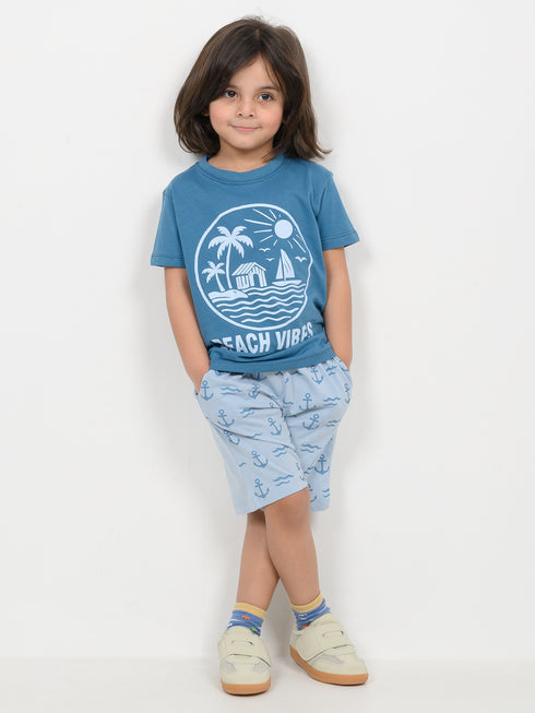 The Beach Vibes Cotton Short Set (Teal & Pale Mint)