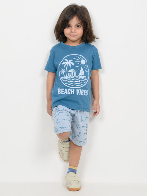 The Beach Vibes Cotton Short Set (Teal & Pale Mint)