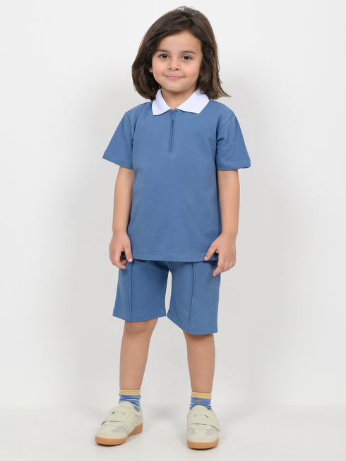Classic Zip Polo Set (Blue)