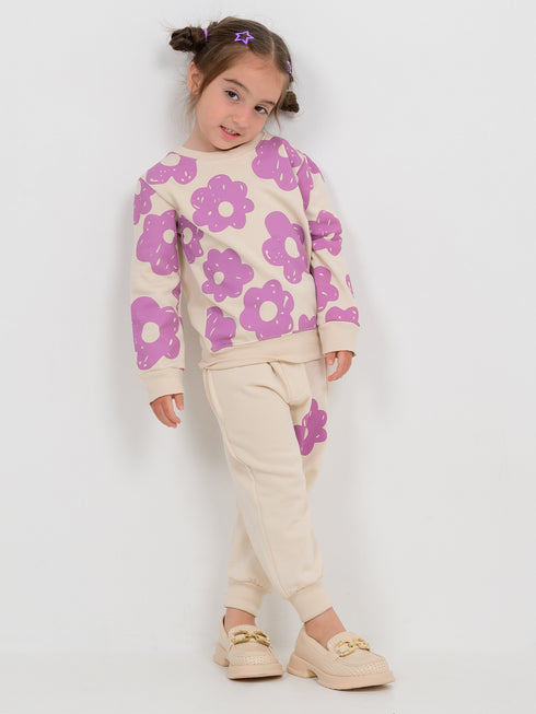 Floral Charm Fleece Suit (Beige)