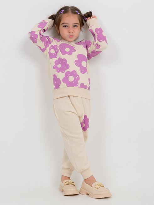 Floral Charm Fleece Suit (Beige)