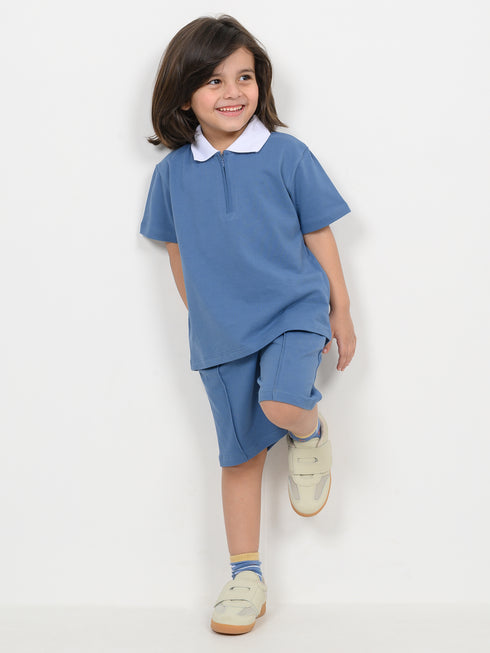 Classic Zip Polo Set (Blue)