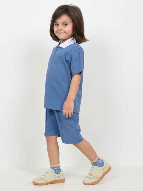 Classic Zip Polo Set (Blue)