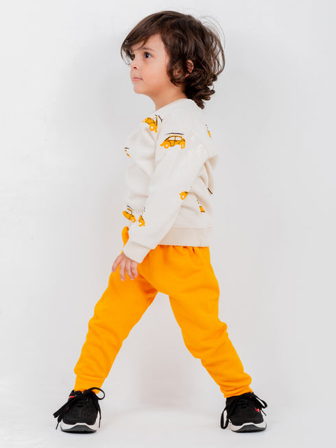 Cars Allover Printed Fleece Suit (Off-White/Mustard)
