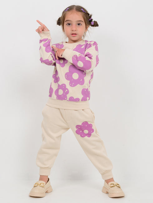 Floral Charm Fleece Suit (Beige)